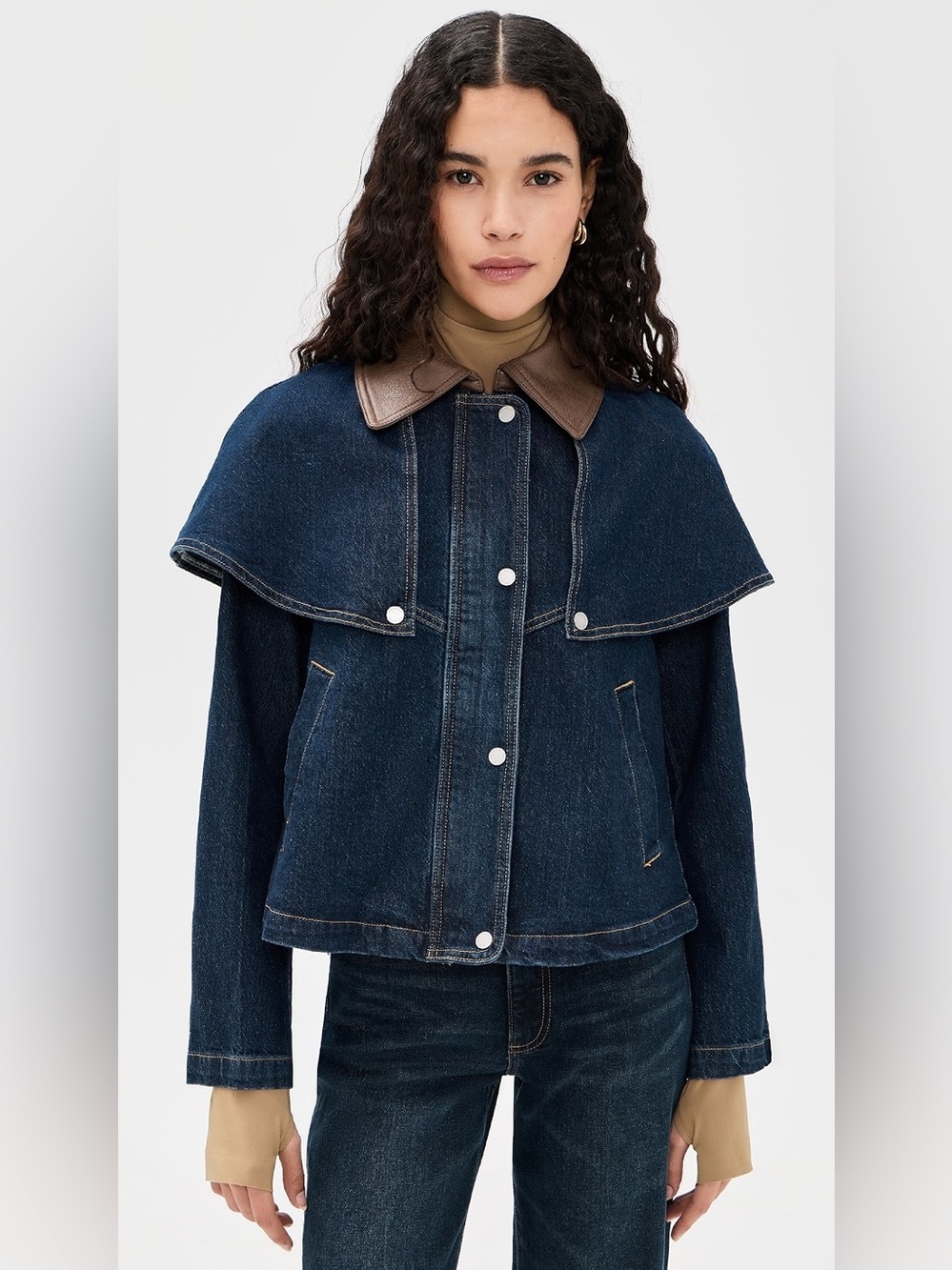 NWT AVEC LES FILLES Dark Indigo Blue Denim Cape Jean Jacket Size XL